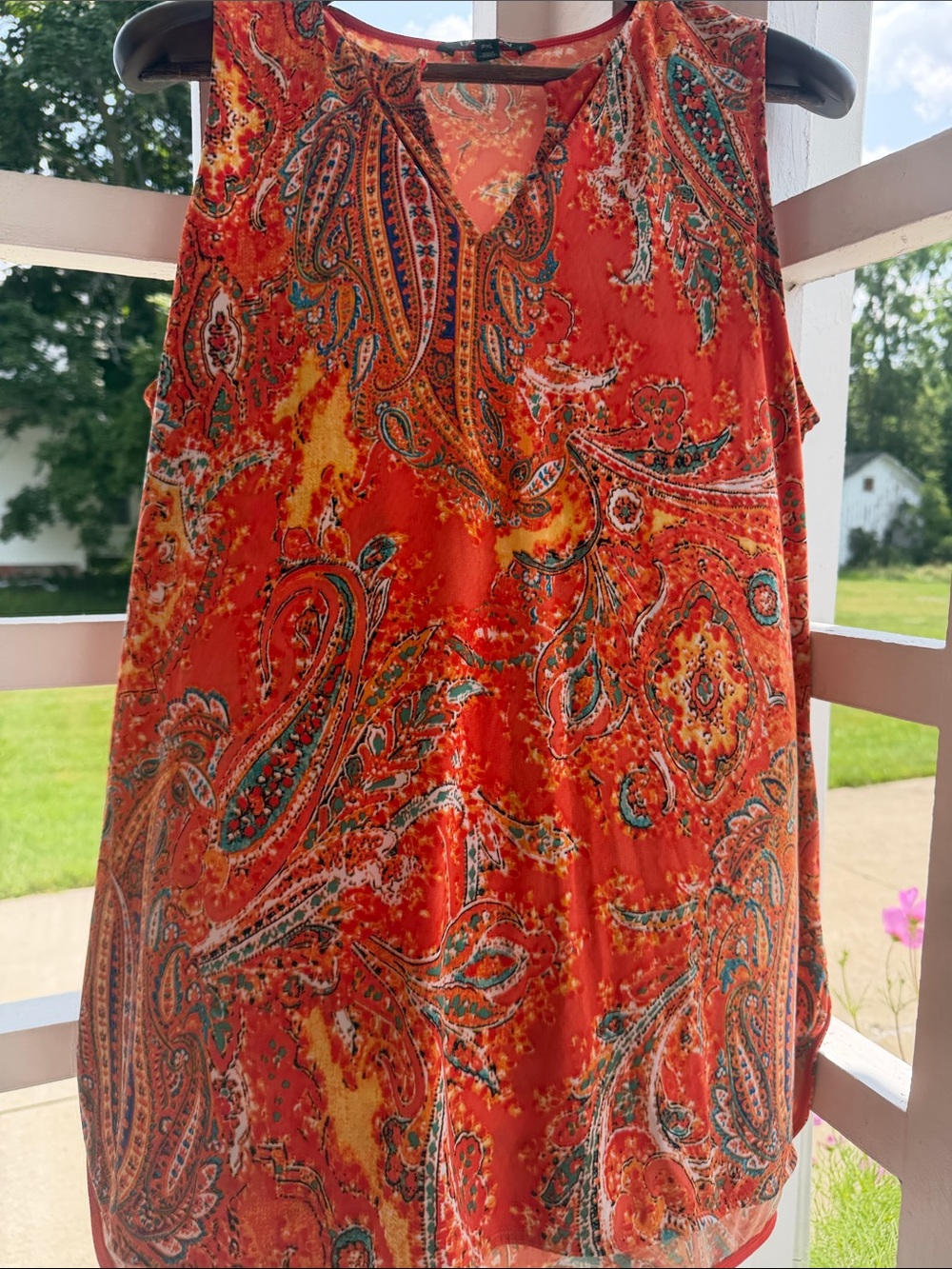 Lauren Ralph Lauren XLP Orange Paisley Sleeveless Top/Tunic